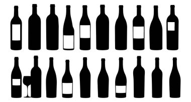 Şarap şişesi ve cam ikon vektörü. resimleme