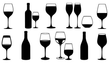 Bir bardak şarap. Silüet. vektör illüstrasyonu