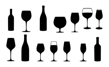 Şarap kadehi ve şişeler