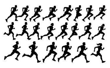 Koşan adam seti. Koşan adamın silueti. Maraton, koşu, koşu, maraton. Maraton koşan vektör ikonu. vektör.