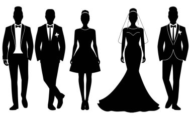 düğün ve damat silueti vektör çizimi tasarımı