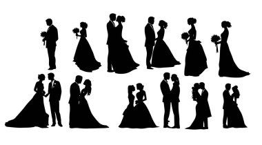 Gelin, damat ve damadın siluetleri.