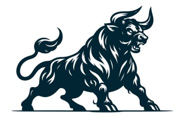 Kızgın Boğa Siluet Vektörü Beyaz Arkaplanda