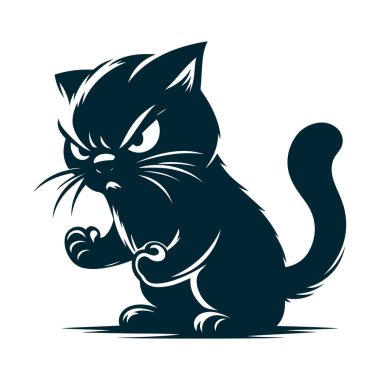 Beyaz Arkaplanda Kızgın Kedi Silüeti Vektörü