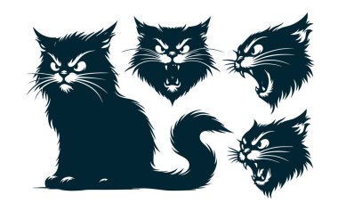 Beyaz Arkaplanda Kızgın Kedi Silüeti Vektörü