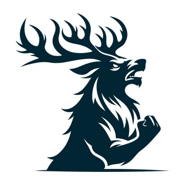 Beyaz Arkaplanda Kızgın Geyik Silüeti Vektörü