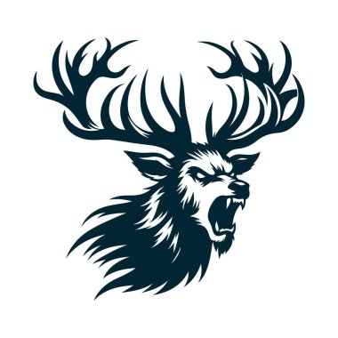 Beyaz Arkaplanda Kızgın Geyik Silüeti Vektörü