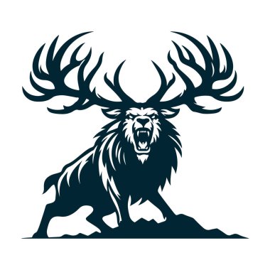 Beyaz Arkaplanda Kızgın Geyik Silüeti Vektörü