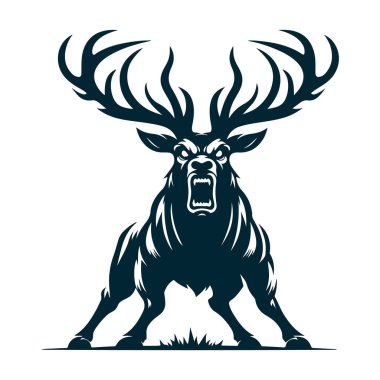 Beyaz Arkaplanda Kızgın Geyik Silüeti Vektörü