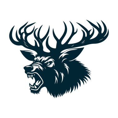 Beyaz Arkaplanda Kızgın Geyik Silüeti Vektörü