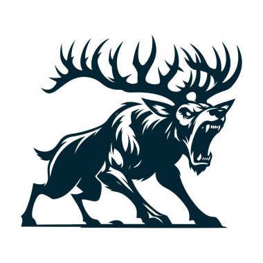 Beyaz Arkaplanda Kızgın Geyik Silüeti Vektörü