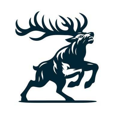 Beyaz Arkaplanda Kızgın Geyik Silüeti Vektörü