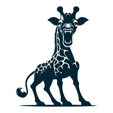 Kızgın Zürafa Siluet Vektörü Beyaz Arkaplanda