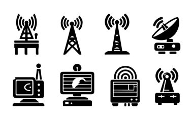 Anten Simgesi Ayarları - Kablosuz İletişim Sembolleri. Anten ve Sinyal Gücü Simge Koleksiyonu