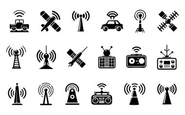 Anten Simgesi Ayarları - Kablosuz İletişim Sembolleri. Anten ve Sinyal Gücü Simge Koleksiyonu