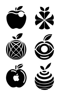 Apple Logo Siluet Vektör Koleksiyonu, Markalaşma ve Tasarım İçin Minimalist Elma Simgeleri