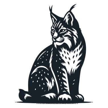 Luchs Silueti Beyaz Arkaplan Bobcat Logo Tasarımı Lynx Rufus Vector Markalaşma İllüstrasyonu
