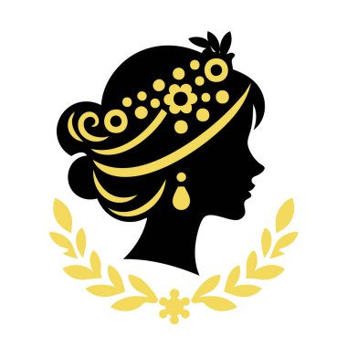 Çiçek taşıyıcısı ve çelengi olan güzel bir kadın.