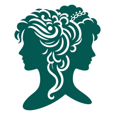 Beyaz arka planda çiçekli ve yapraklı kadın silueti