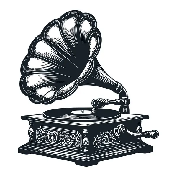 vektör vintage el çizimi gramofon çizimi