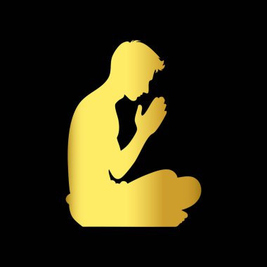 Siyah renkli ikon içinde dua eden adam, vektör çizimi, beyaz üzerinde izole edilmiş.