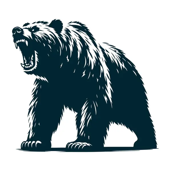 Kızgın Ayı Silueti Beyaz Üzerine Vektör, Kükreyen Ayı Silueti Çizimi, Vahşi Ayı Kükre Vektör Dosyası