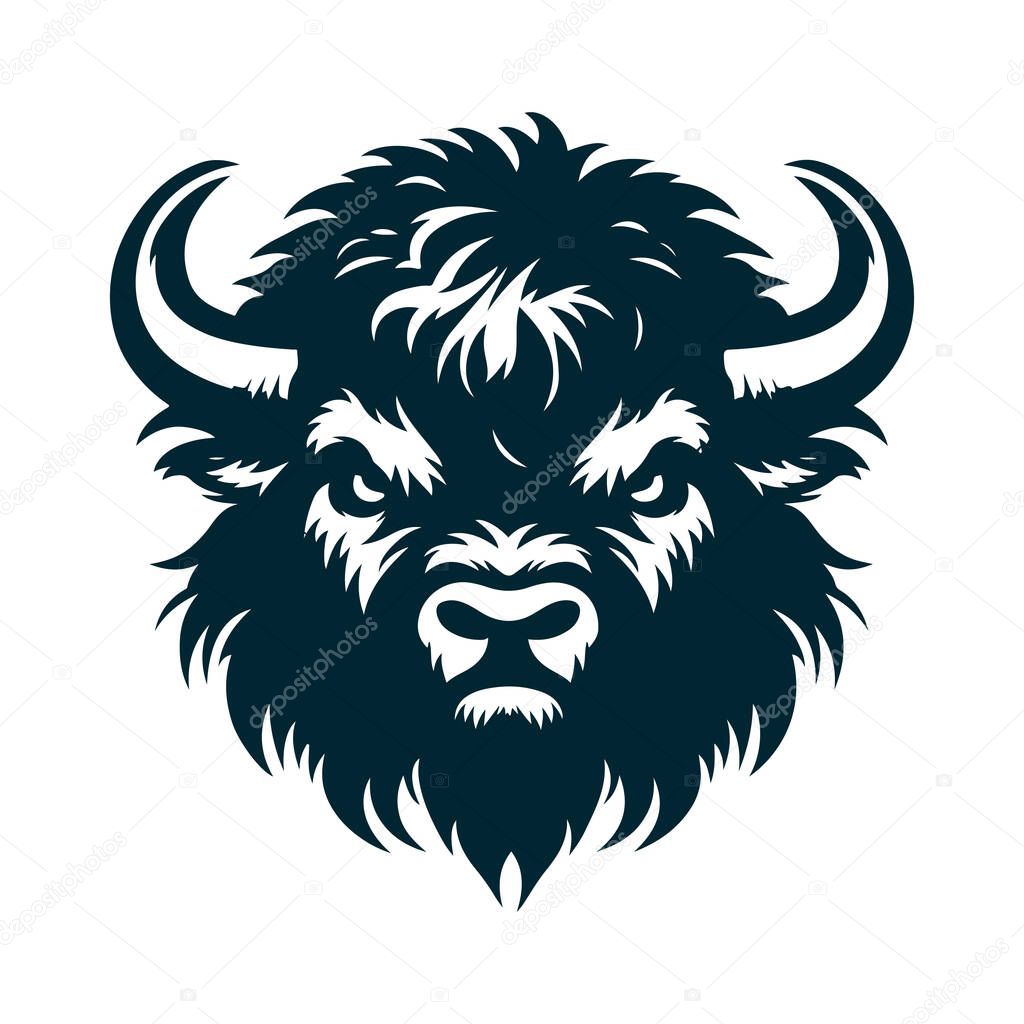 Angry Bison Silhouette Vector on White,Wild Bison Vector Illustration Isolated,Aggressive Bison Silhouette Black Vector