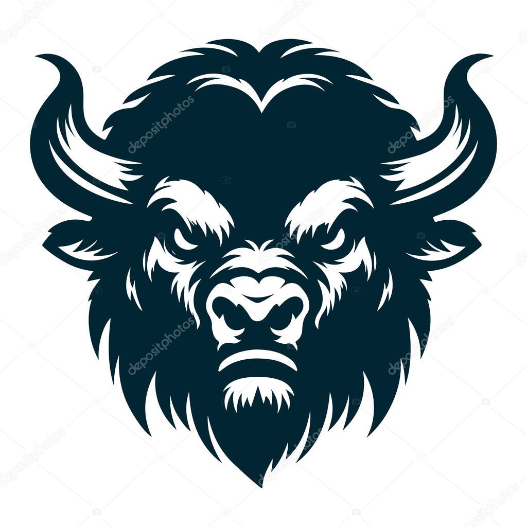 Angry Bison Silhouette Vector on White,Wild Bison Vector Illustration Isolated,Aggressive Bison Silhouette Black Vector