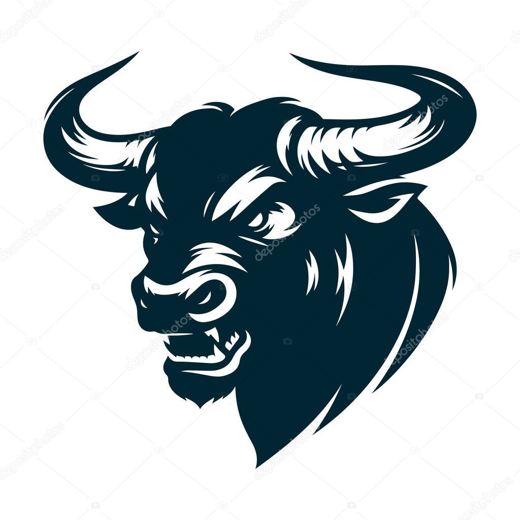 Angry Bull Silhouette Vector on White, Charging Bull Silhouette Vector Image, Aggressive Bull Vector File Isolated