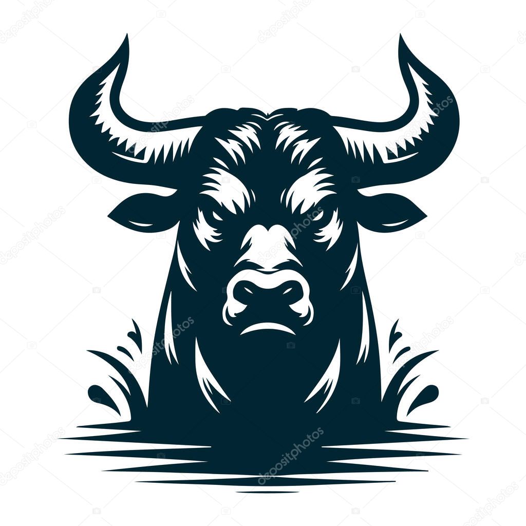 Angry Bull Silhouette Vector on White, Charging Bull Silhouette Vector Image, Aggressive Bull Vector File Isolated