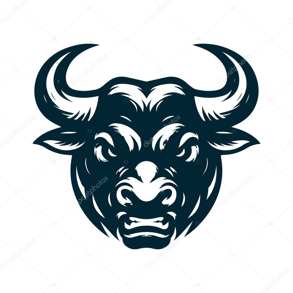 Angry Bull Silhouette Vector on White, Charging Bull Silhouette Vector Image, Aggressive Bull Vector File Isolated