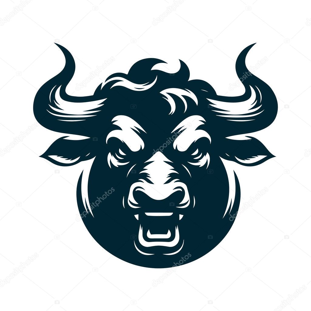 Angry Bull Silhouette Vector on White, Charging Bull Silhouette Vector Image, Aggressive Bull Vector File Isolated