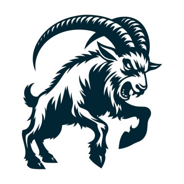 Kızgın Keçi Siluet Vektörü Beyaz Üzerine