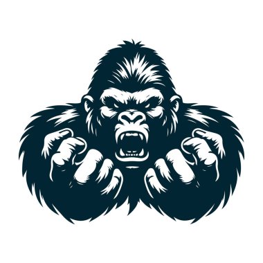 Kızgın Goril Siluet Vektörü Beyaz Üzerine