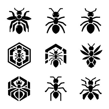 Siyah Karınca Logosu Seti - Modern Simge Tasarımı