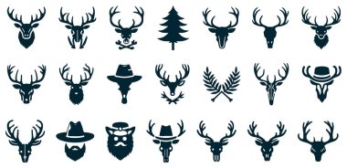 geyik ve ren geyiği siluetleri, vektör çizimi