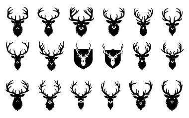 Geyik kafası silueti seti, vektör çizimi