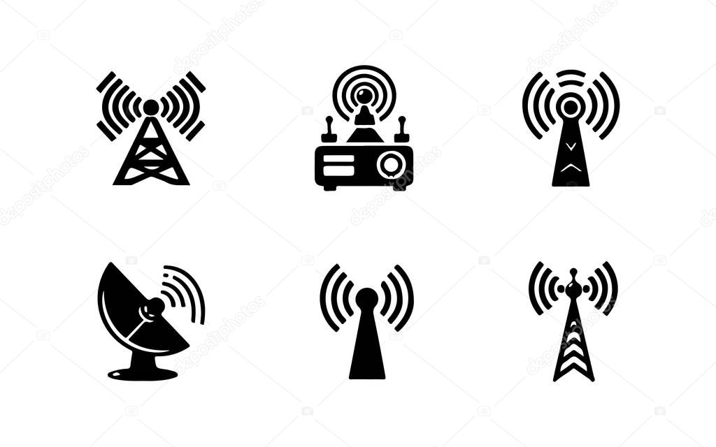 Antenna Icons Set for Web DesignSimple Antenna Vector Icons CollectionAntenna Icon Set on White Background