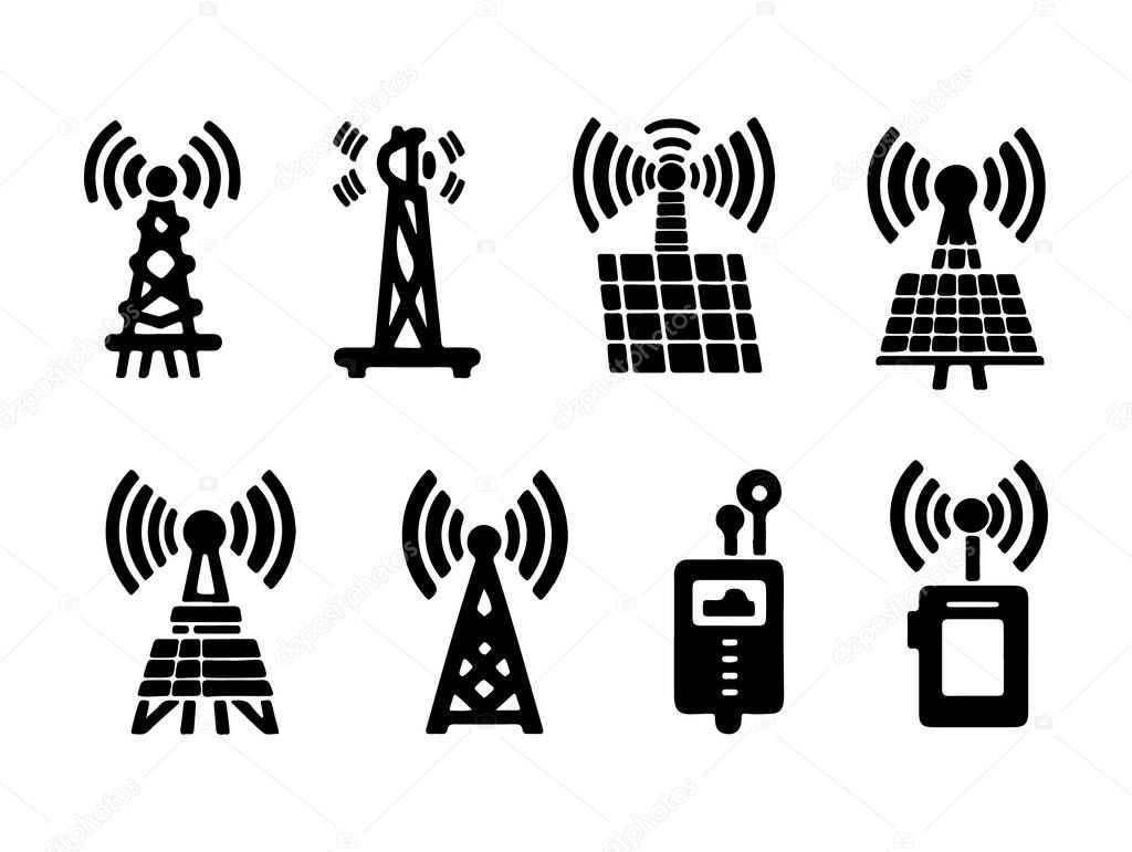 Antenna Icons Set for Web DesignSimple Antenna Vector Icons CollectionAntenna Icon Set on White Background