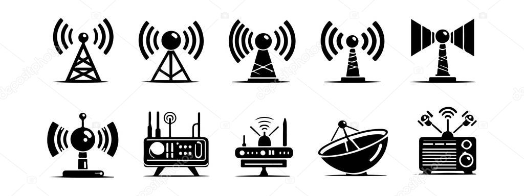 Antenna Icons Set for Web DesignSimple Antenna Vector Icons CollectionAntenna Icon Set on White Background