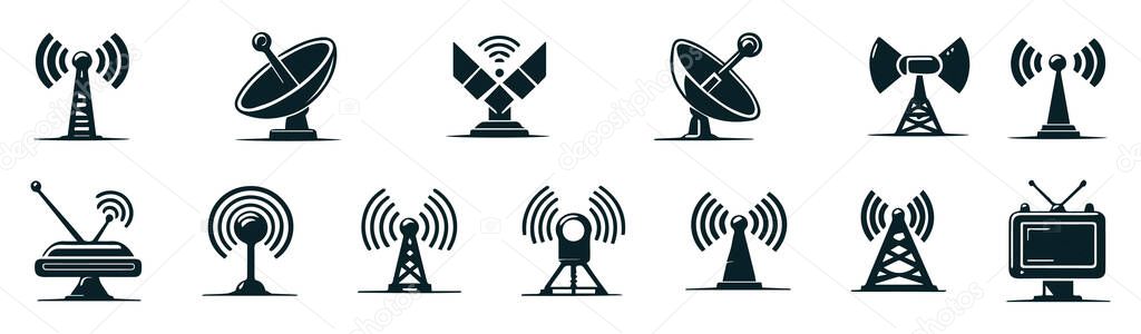 Antenna Icons Set for Web DesignSimple Antenna Vector Icons CollectionAntenna Icon Set on White Background