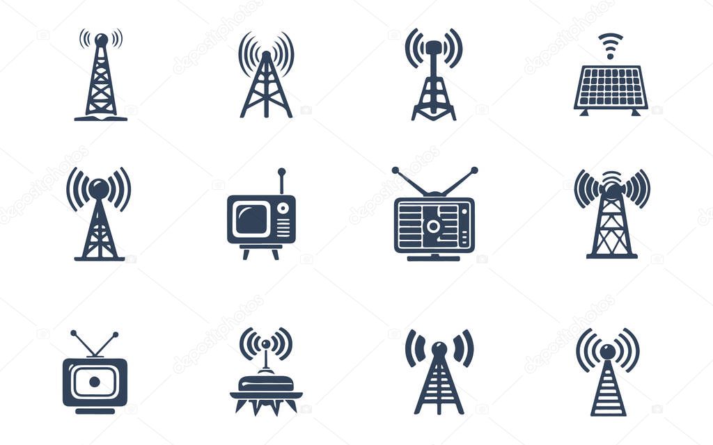 Antenna Icons Set for Web DesignSimple Antenna Vector Icons CollectionAntenna Icon Set on White Background