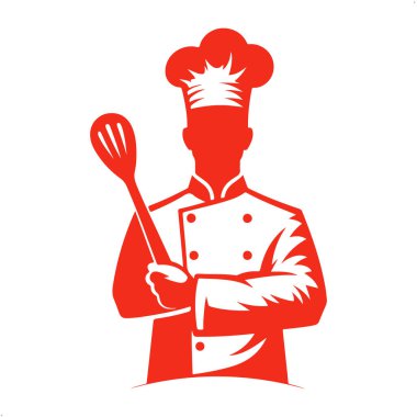 Şef aşçı ve kırmızı kaşık vektör simgesi