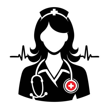 Stethoscope ile Hemşire Logosu - Tıbbi Siluet