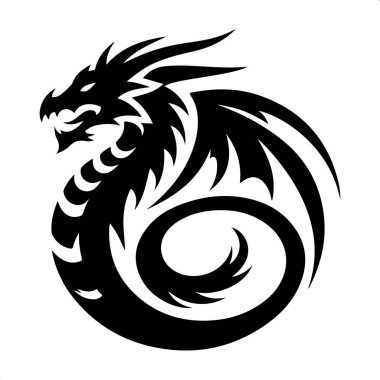 Beyaz Arkaplanda Ejder Logosu Vektörü, Markalaşma ve Logolar için Ejderha Silueti Simgesi, Siyah Siluette Minimalist Ejder Logosu