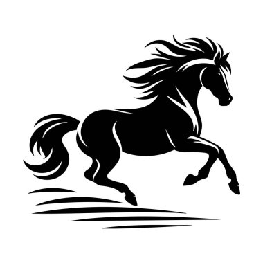 Beyaz arkaplanda çalışan siyah at