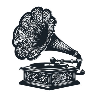 Klasik Gramofon Silueti, Antika Müzik Oynatıcı