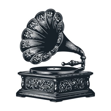 Klasik Gramofon Silueti, Antika Müzik Oynatıcı