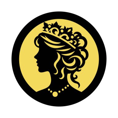 Cameo Silhouette Vector Simgesi, Vintage Cameo Profil Silueti, Woman Cameo Silhouette Vector Art