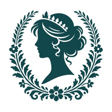 Cameo Silhouette Vector Simgesi, Vintage Cameo Profil Silueti, Woman Cameo Silhouette Vector Art